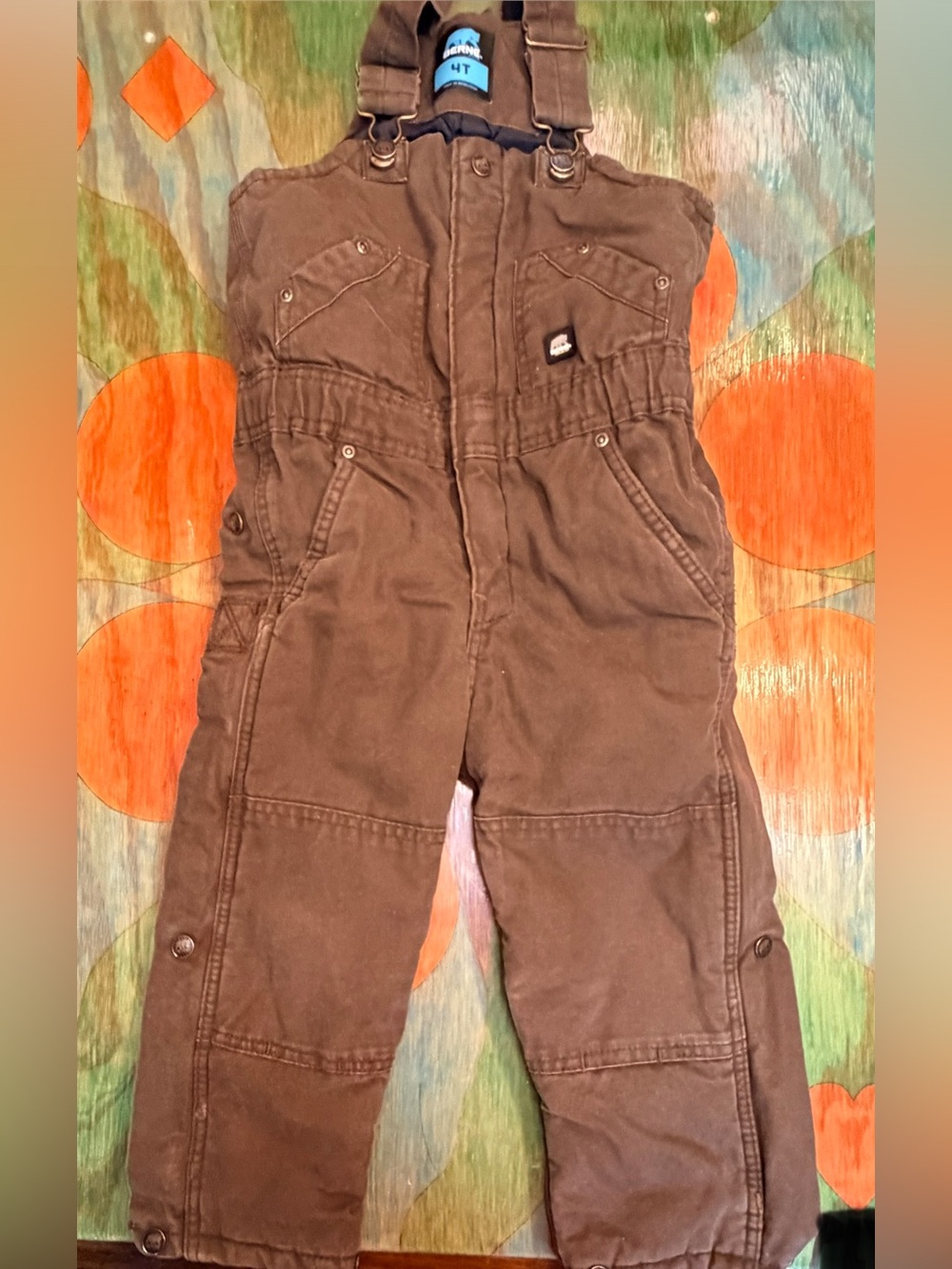 Berne 4T Toddler Heavyweight Lined Double Knee Pocket Leg Zippers Brown Overalls
